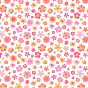 Sorbet Summer Pink and Orange Flowers White BG - Medium Scale