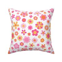 Sorbet Summer Pink and Orange Flowers White BG - Large Scale