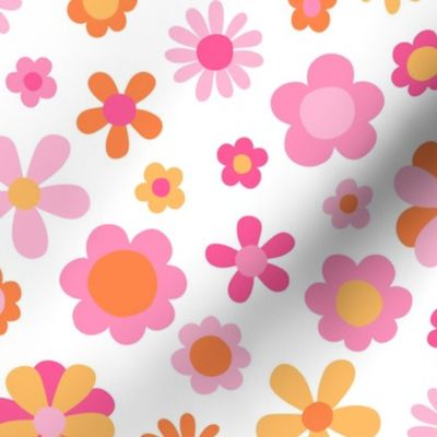 Sorbet Summer Pink and Orange Flowers White BG - Large Scale