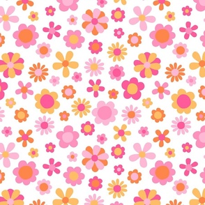 Sorbet Summer Pink and Orange Flowers White BG - Large Scale