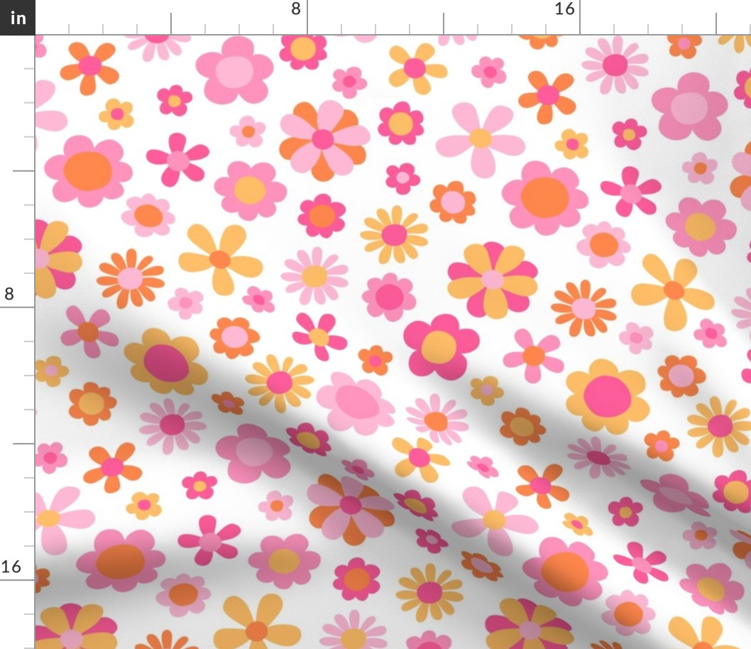 Sorbet Summer Pink and Orange Flowers White BG - Large Scale