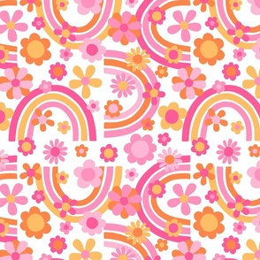 Sorbet Summer Rainbows and Flowers White BG - Large Scale
