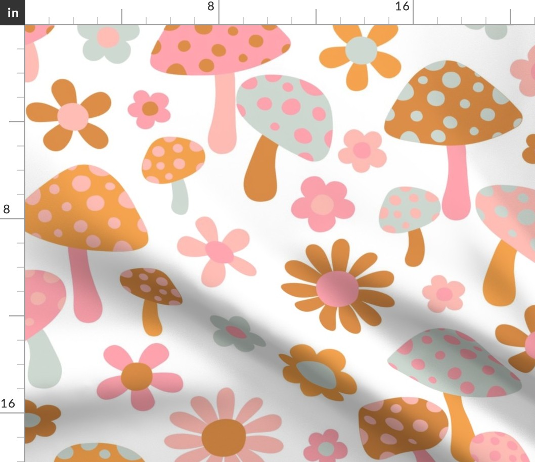 Boho Summer Flowers and Mushrooms White BG - XL Scale