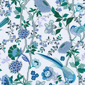 Chintz-Challenge-wallpaper-lavender, blue, and green elements on a white background.