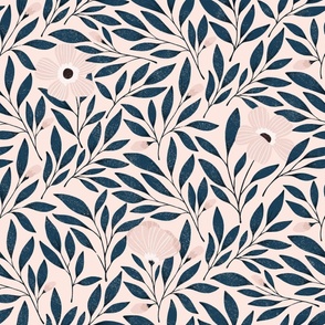 Large | Dusty Pink and Navy Floral on Pink