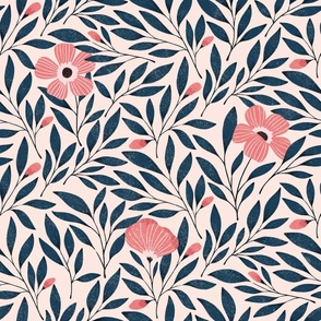 Large | Dark Pink and Navy Floral on Pink