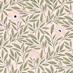 L | Dusty Pink Floral on Pale Pink