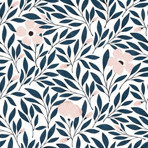 Large | Dusty Pink and Navy Floral on White