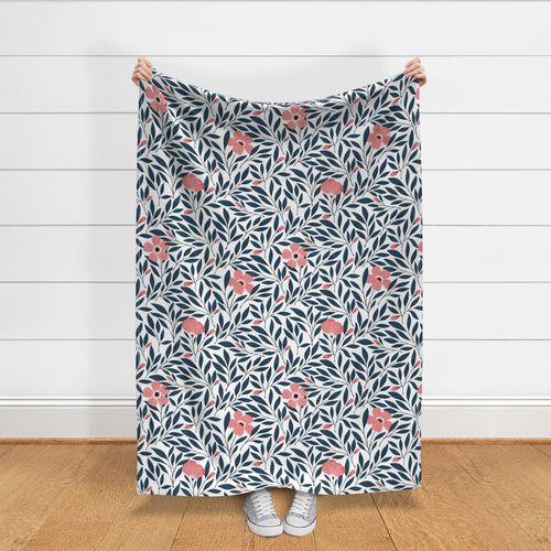 Large | Dark Pink and Navy Floral on White