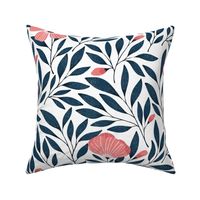 Large | Dark Pink and Navy Floral on White