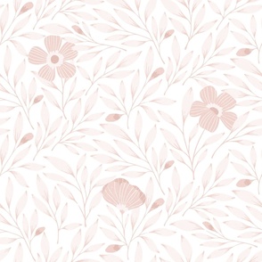 Large | Monochrome Tonal Floral Pink on White