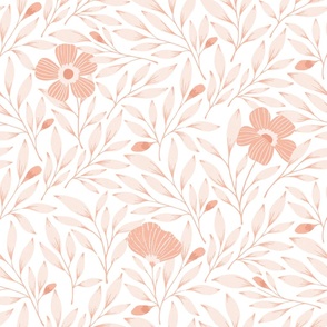 Large | Monochrome Tonal Floral Coral on White