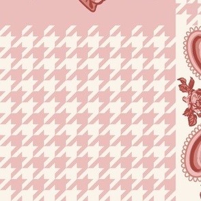 Checks of Houndstooth, Paisley and Vintage Romantic Roses  with a Pale Pink Background