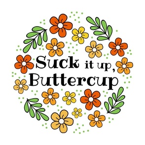 18x18 Panel Suck It Up Buttercup Funny Floral on White for DIY Throw Pillow or Cushion Cover
