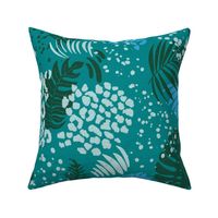 Bright blue modern tropical abstract. Ultra-Steady powerful Pantone Ocean tone floral kids jungle.