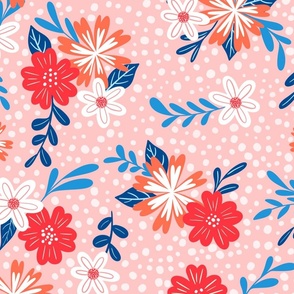 Playful Whimsical Coral Blooms Modern Floral Nursery Pattern Jumbo