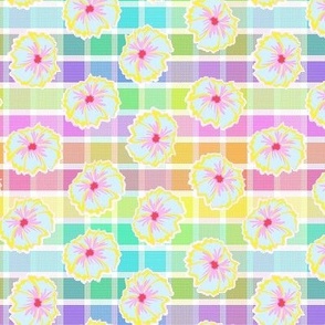 Cheerful rainbow color theme geometrical pattern with pansies - LGBTQ  - small scale .