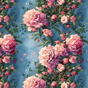 Pink Roses on a Blue Field