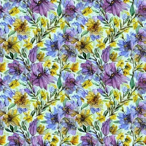 Purple and Yellow Watercolor Flowers 