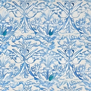 Blue Toile Style Watercolor