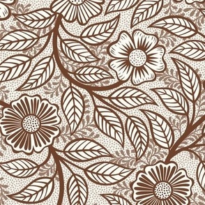 07 Soft Spring- Victorian Floral- Cinnamon Brown on Off White- Climbing Vine with Flowers- Petal Signature Solids - Earth Tones- Terracotta- Natural- Neutral- William Morris- Small