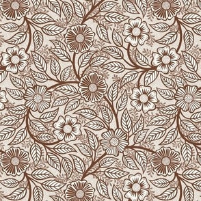 07 Soft Spring- Victorian Floral- Cinnamon Brown on Off White- Climbing Vine with Flowers- Petal Signature Solids - Earth Tones- Terracotta- Natural- Neutral- William Morris- Mini