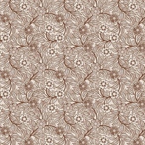 07 Soft Spring- Victorian Floral- Cinnamon Brown on Off White- Climbing Vine with Flowers- Petal Signature Solids - Earth Tones- Terracotta- Natural- Neutral- William Morris- Micro