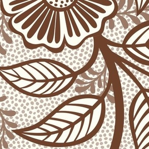 07 Soft Spring- Victorian Floral- Cinnamon Brown on Off White- Climbing Vine with Flowers- Petal Signature Solids - Earth Tones- Terracotta- Natural- Neutral- William Morris Wallpaper- Extra Large