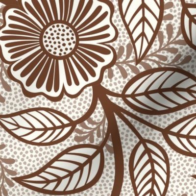 07 Soft Spring- Victorian Floral- Cinnamon Brown on Off White- Climbing Vine with Flowers- Petal Signature Solids - Earth Tones- Terracotta- Natural- Neutral- William Morris Wallpaper- Large