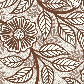 07 Soft Spring- Victorian Floral- Cinnamon Brown on Off White- Climbing Vine with Flowers- Petal Signature Solids - Earth Tones- Terracotta- Natural- Neutral- William Morris Wallpaper- Medium