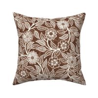 07 Soft Spring- Victorian Floral- Off White on Cinnamon Brown- Climbing Vine with Flowers- Petal Signature Solids - Earth Tones- Terracotta- Natural- Neutral- William Morris -Small