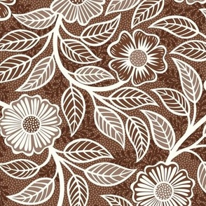 07 Soft Spring- Victorian Floral- Off White on Cinnamon Brown- Climbing Vine with Flowers- Petal Signature Solids - Earth Tones- Terracotta- Natural- Neutral- William Morris -Small