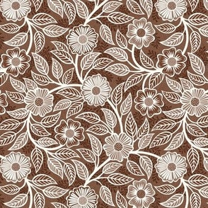 07 Soft Spring- Victorian Floral- Off White on Cinnamon Brown- Climbing Vine with Flowers- Petal Signature Solids - Earth Tones- Terracotta- Natural- Neutral- William Morris- Mini