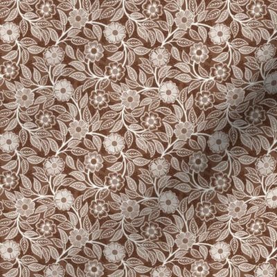 07 Soft Spring- Victorian Floral- Off White on Cinnamon Brown- Climbing Vine with Flowers- Petal Signature Solids - Earth Tones- Terracotta- Natural- Neutral- William Morris- Micro