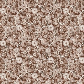 07 Soft Spring- Victorian Floral- Off White on Cinnamon Brown- Climbing Vine with Flowers- Petal Signature Solids - Earth Tones- Terracotta- Natural- Neutral- William Morris- Micro