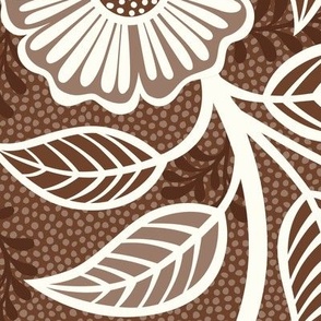 07 Soft Spring- Victorian Floral- Off White on Cinnamon Brown- Climbing Vine with Flowers- Petal Signature Solids - Earth Tones- Terracotta- Natural- Neutral- William Morris Wallpaper- Extra Large