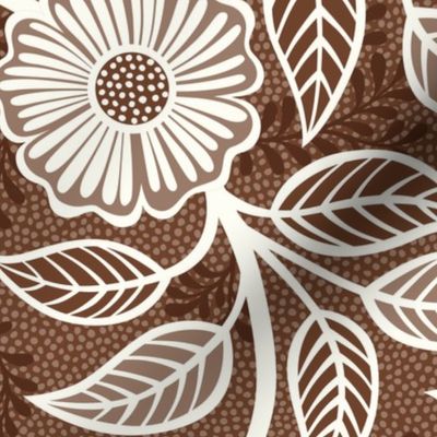 07 Soft Spring- Victorian Floral- Off White on Cinnamon Brown- Climbing Vine with Flowers- Petal Signature Solids - Earth Tones- Terracotta- Natural- Neutral- William Morris Wallpaper- Large
