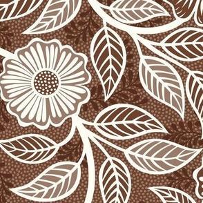 07 Soft Spring- Victorian Floral- Off White on Cinnamon Brown- Climbing Vine with Flowers- Petal Signature Solids - Earth Tones- Terracotta- Natural- Neutral- William Morris Wallpaper- Medium