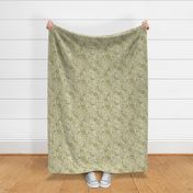 08 Soft Spring- Victorian Floral-Moss Green on Off White- Climbing Vine with Flowers- Petal Signature Solids - Earth Tones- Olive- Earthy Green- Small