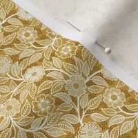 09 Soft Spring- Victorian Floral- Off White on Mustard Yellow- Climbing Vine with Flowers- Petal Signature Solids - Earth Tones- Gold- Golden- Ocher- Natural- William Morris- Micro