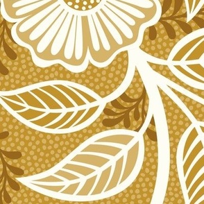 09 Soft Spring- Victorian Floral- Off White on Mustard Yellow- Climbing Vine with Flowers- Petal Signature Solids - Earth Tones- Gold- Golden- Ocher- Natural- William Morris Wallpaper- Extra Large