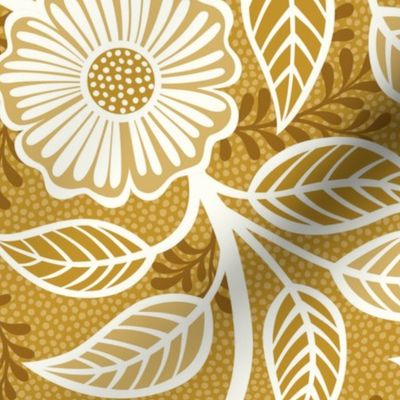 09 Soft Spring- Victorian Floral- Off White on Mustard Yellow- Climbing Vine with Flowers- Petal Signature Solids - Earth Tones- Gold- Golden- Ocher- Natural- William Morris Wallpaper- Large