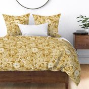 09 Soft Spring- Victorian Floral- Off White on Mustard Yellow- Climbing Vine with Flowers- Petal Signature Solids - Earth Tones- Gold- Golden- Ocher- Natural- William Morris Wallpaper- Large