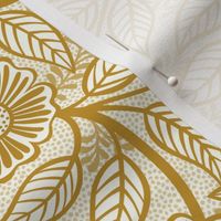 09 Soft Spring- Victorian Floral-Mustard Yellow on Off White- Climbing Vine with Flowers- Petal Signature Solids - Earth Tones- Gold- Golden- Ocher- Natural- William Morris- Small