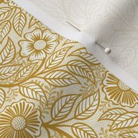 09 Soft Spring- Victorian Floral-Mustard Yellow on Off White- Climbing Vine with Flowers- Petal Signature Solids - Earth Tones- Gold- Golden- Ocher- Natural- William Morris sMini