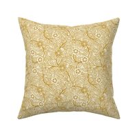 09 Soft Spring- Victorian Floral-Mustard Yellow on Off White- Climbing Vine with Flowers- Petal Signature Solids - Earth Tones- Gold- Golden- Ocher- Natural- William Morris sMini