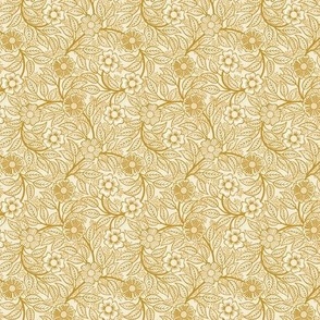 09 Soft Spring- Victorian Floral-Mustard Yellow on Off White- Climbing Vine with Flowers- Petal Signature Solids - Earth Tones- Gold- Golden- Ocher- Natural- William Morris- Micro