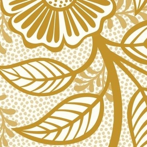 09 Soft Spring- Victorian Floral-Mustard Yellow on Off White- Climbing Vine with Flowers- Petal Signature Solids - Earth Tones- Gold- Golden- Ocher- Natural- William Morris Wallpaper- Extra Large