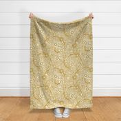 09 Soft Spring- Victorian Floral-Mustard Yellow on Off White- Climbing Vine with Flowers- Petal Signature Solids - Earth Tones- Gold- Golden- Ocher- Natural- William Morris Wallpaper- Large