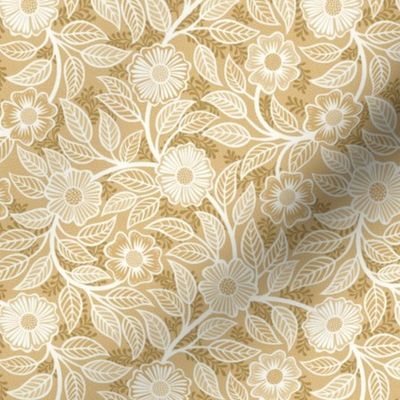 10 Soft Spring- Victorian Floral- Off White on Honey Mustard- Climbing Vine with Flowers- Petal Signature Solids - Earth Tones- Gold- Golden- Ocher- Natural- William Morris- Mini